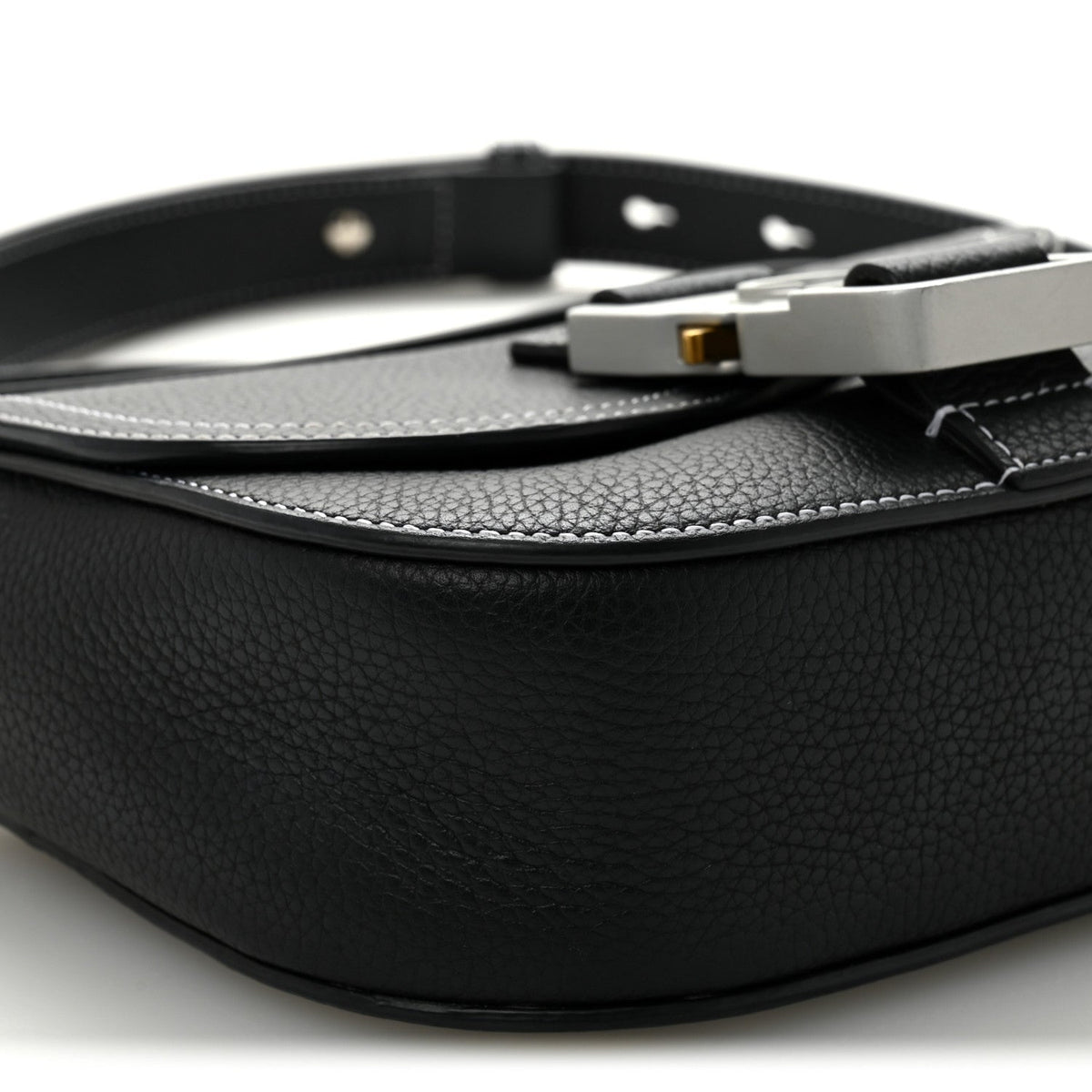Grained Calfskin Saddle Messenger Bag With Strap Black AT My store