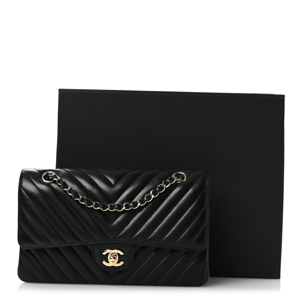 Lambskin Chevron Quilted Medium Double Flap Black At My store