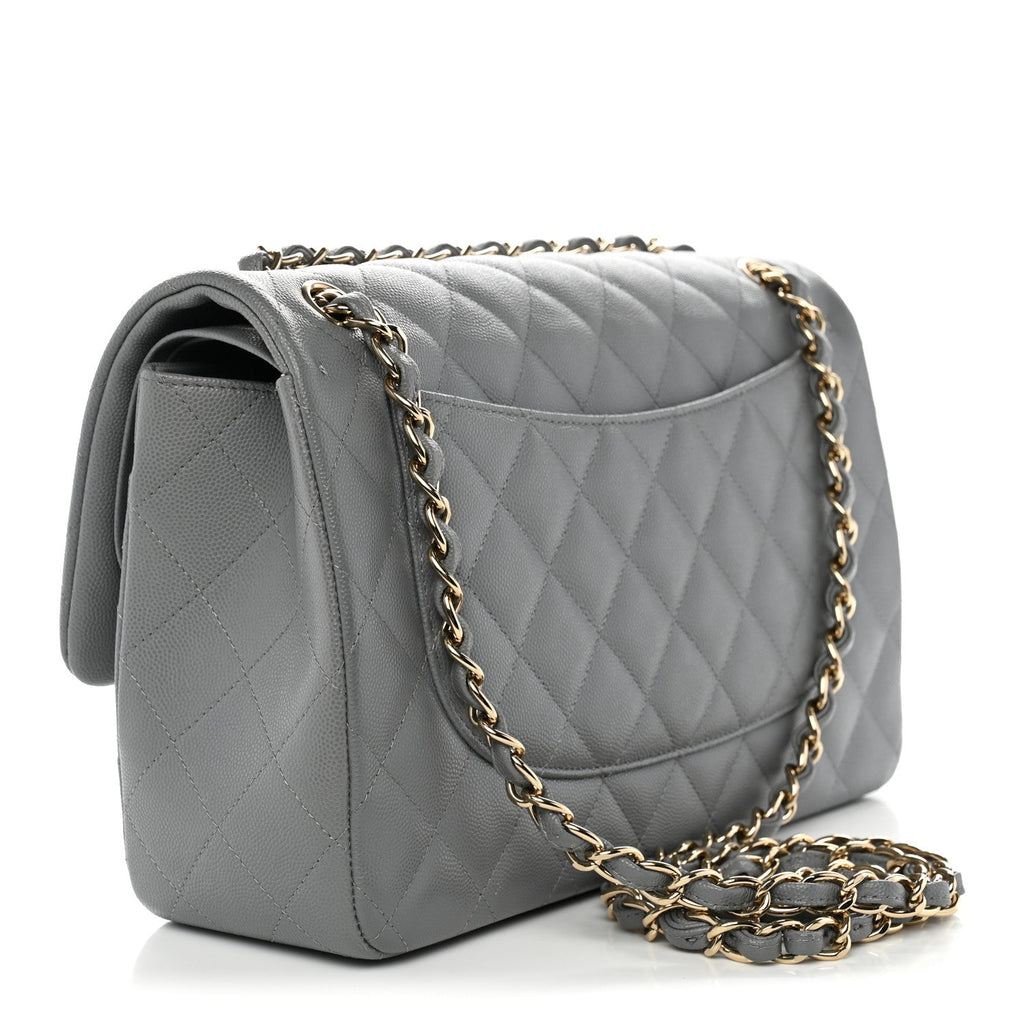 Caviar Quilted Jumbo Double Flap Grey At My store