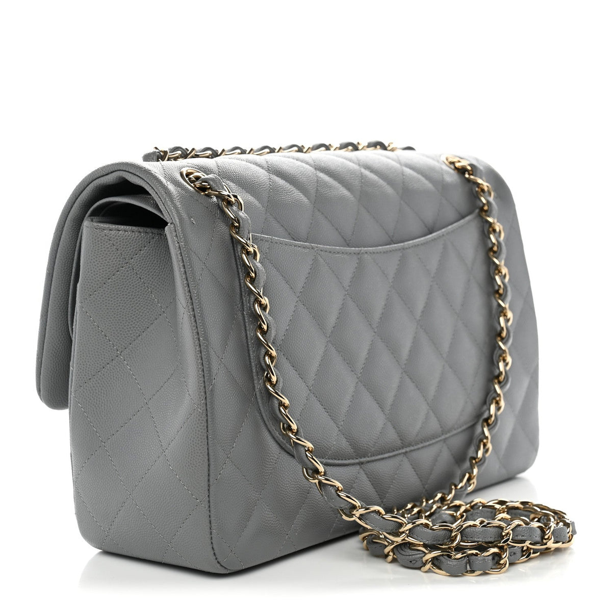 Caviar Quilted Jumbo Double Flap Grey At My store