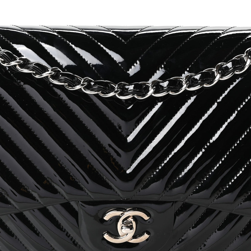 Patent Chevron Quilted Jumbo Double Flap Black At My store
