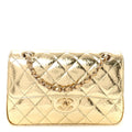 Hammered Metallic Calfskin Quilted Small Double Flap Gold At My store