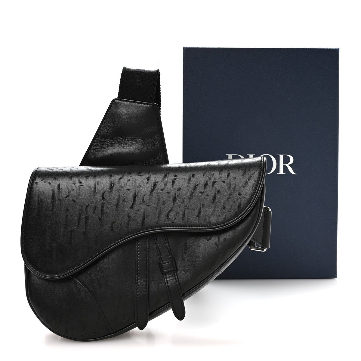 Calfskin Perforated Oblique Galaxy Mens Saddle Bag Black AT My store
