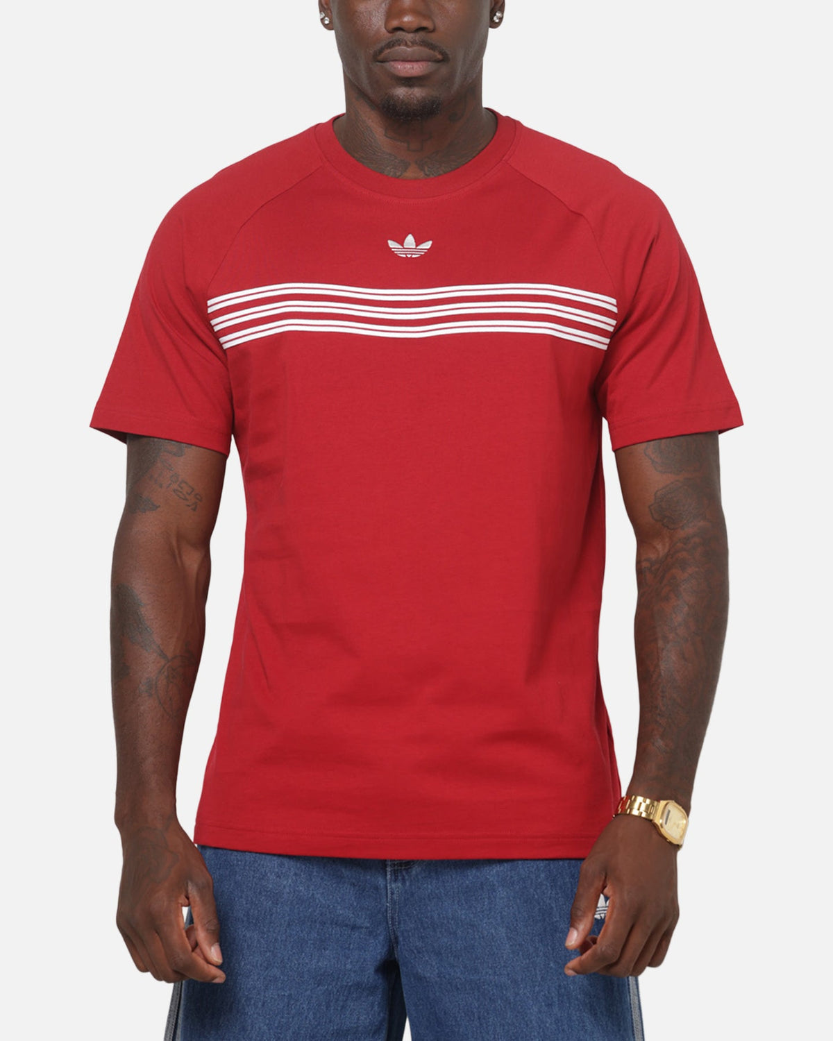 Best-Selling Adidas Chest Stripes 98 T-Shirt Red