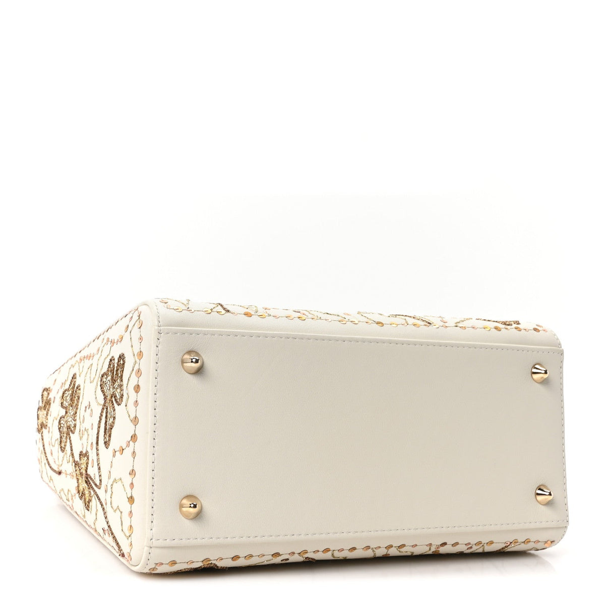 Smooth Calfskin Sequin Embroidered Clover Medium Lady Dior White AT My store
