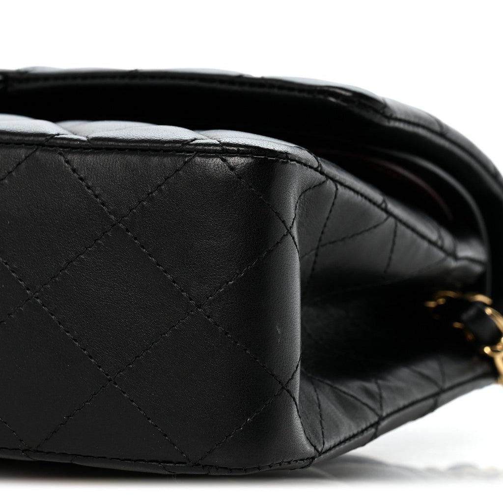 Lambskin Quilted Medium Double Flap Black At My store