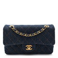 Denim Quilted Small Double Flap Dark Blue Orange At My store