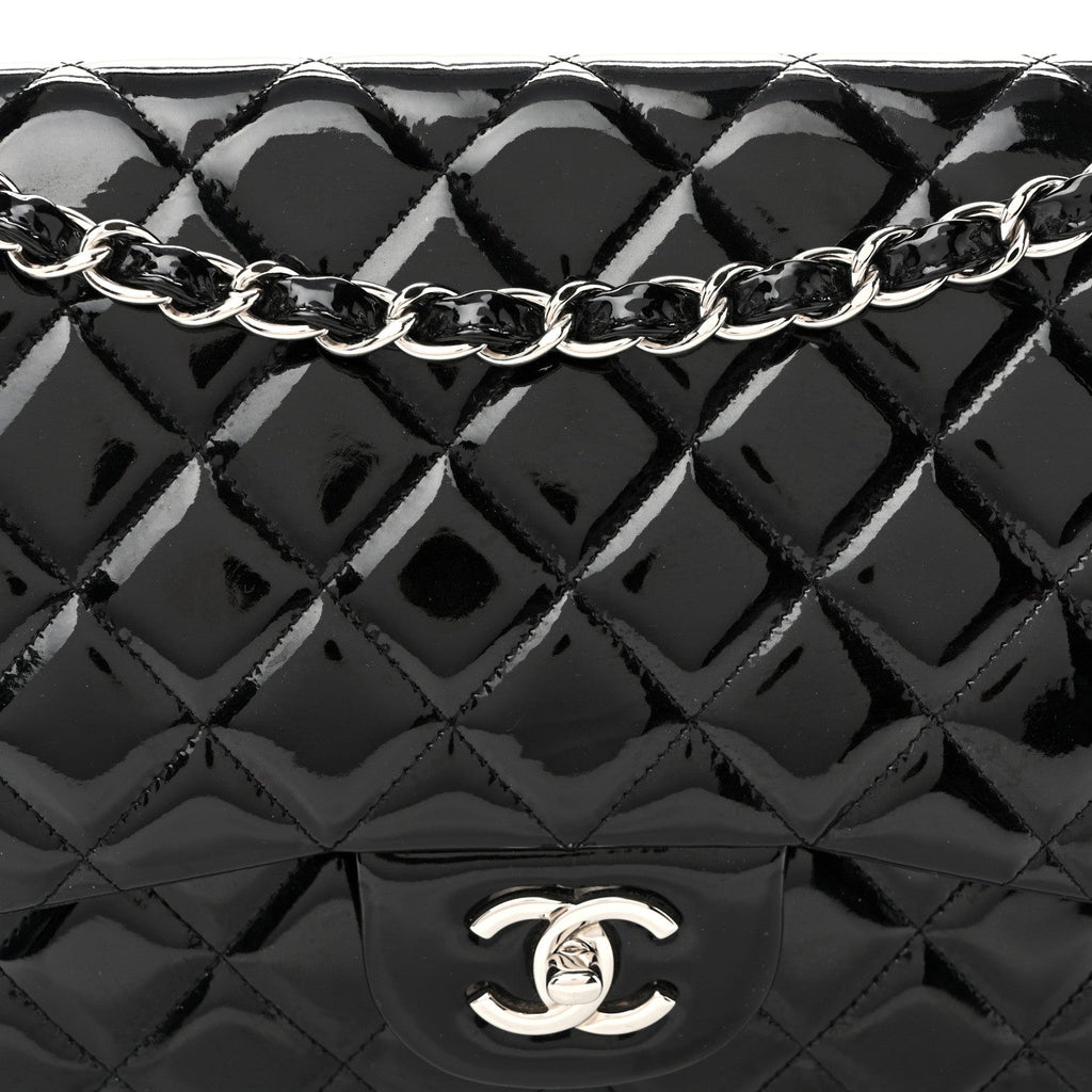 Patent Quilted Jumbo Double Flap Black At My store