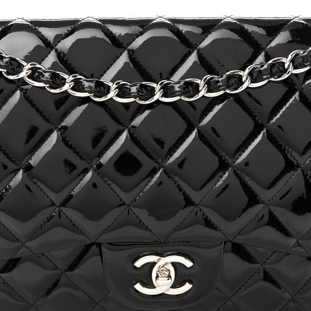 Patent Quilted Jumbo Double Flap Black At My store