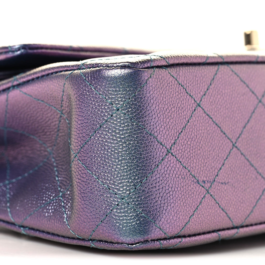 Iridescent Caviar Quilted Medium Double Flap Purple At My store