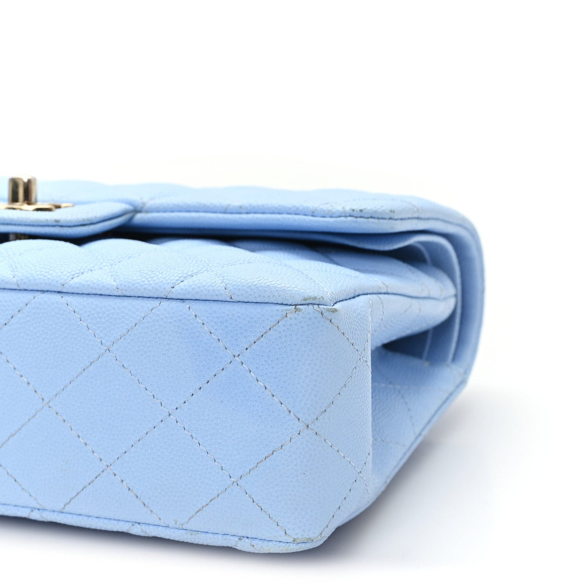 Caviar Quilted Small Double Flap Light Blue At My store