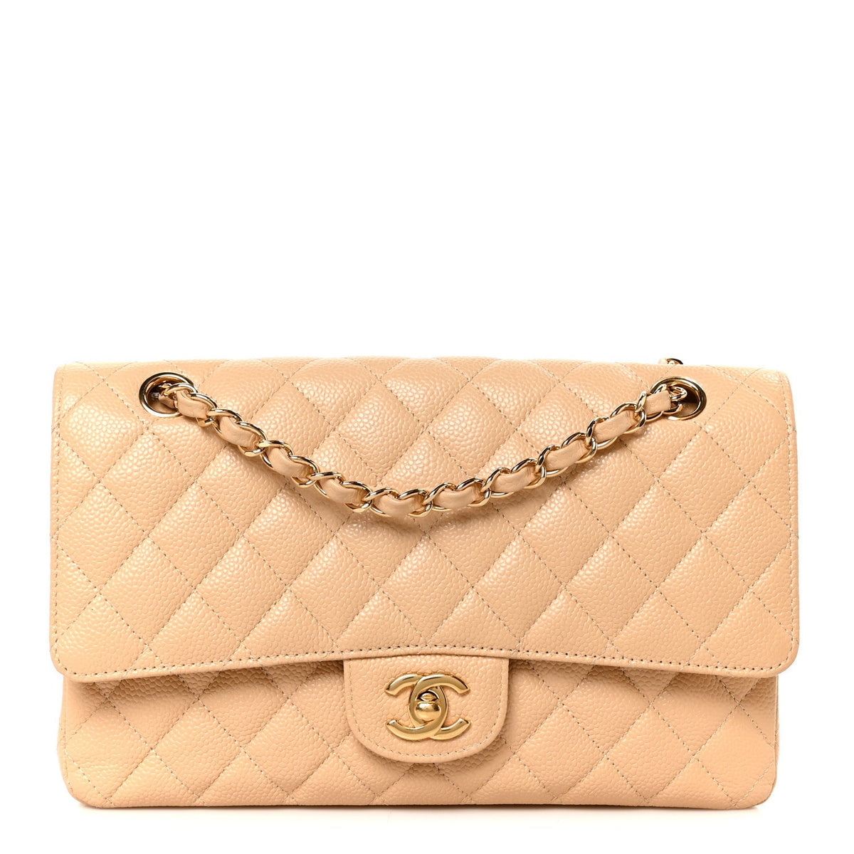 Caviar Quilted Medium Double Flap Beige At My store