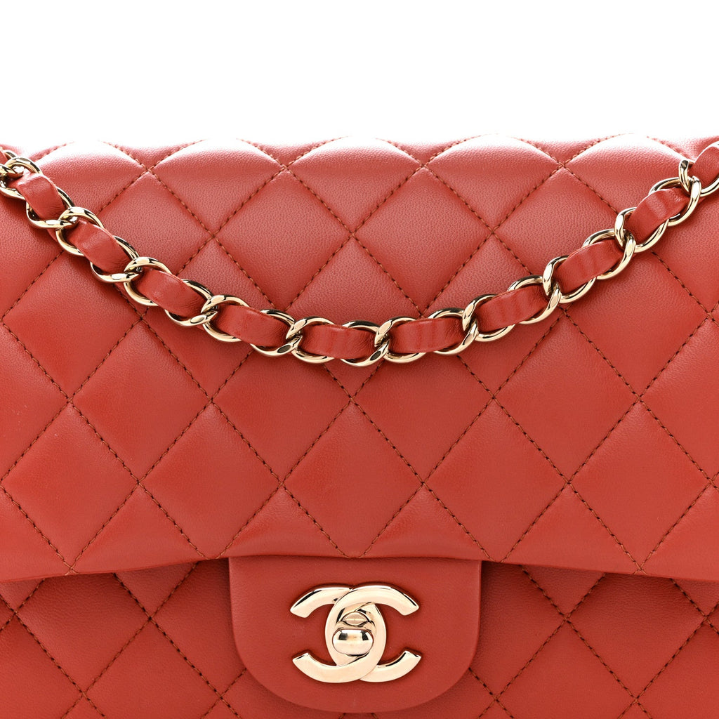 Lambskin Quilted Medium Double Flap Brown At My store