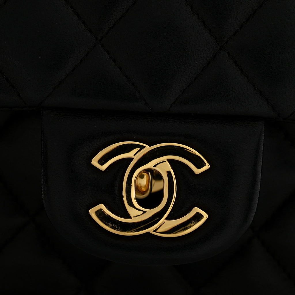 Lambskin Quilted Medium Double Flap Black At My store
