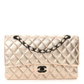 Metallic Lambskin Quilted Medium Double Flap Gold Black At My store
