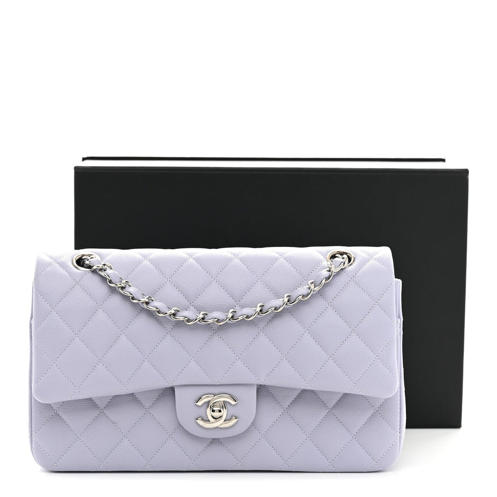 Caviar Quilted Medium Double Flap Light Purple At My store