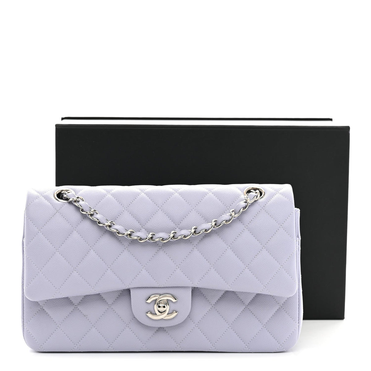 Caviar Quilted Medium Double Flap Light Purple At My store