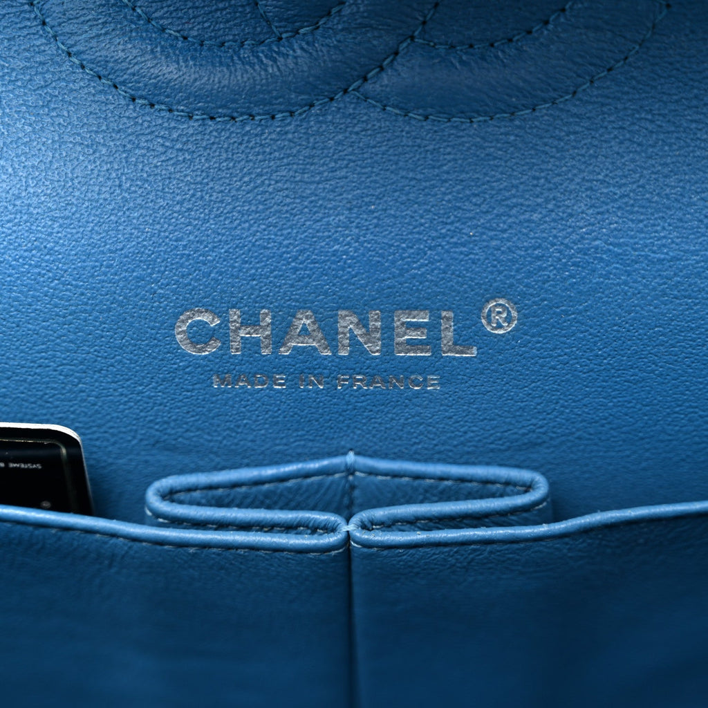 Iridescent Caviar Quilted Medium Double Flap Blue At My store