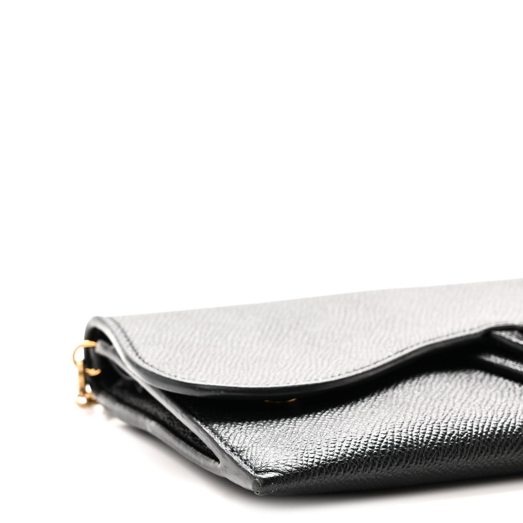 Grained Calfskin Saddle Chain Wallet Pouch Black AT My store