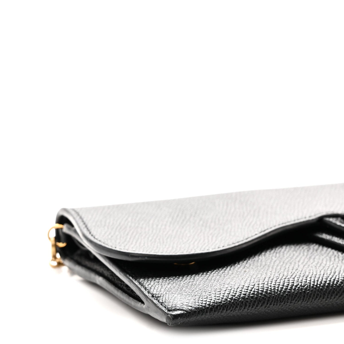 Grained Calfskin Saddle Chain Wallet Pouch Black AT My store