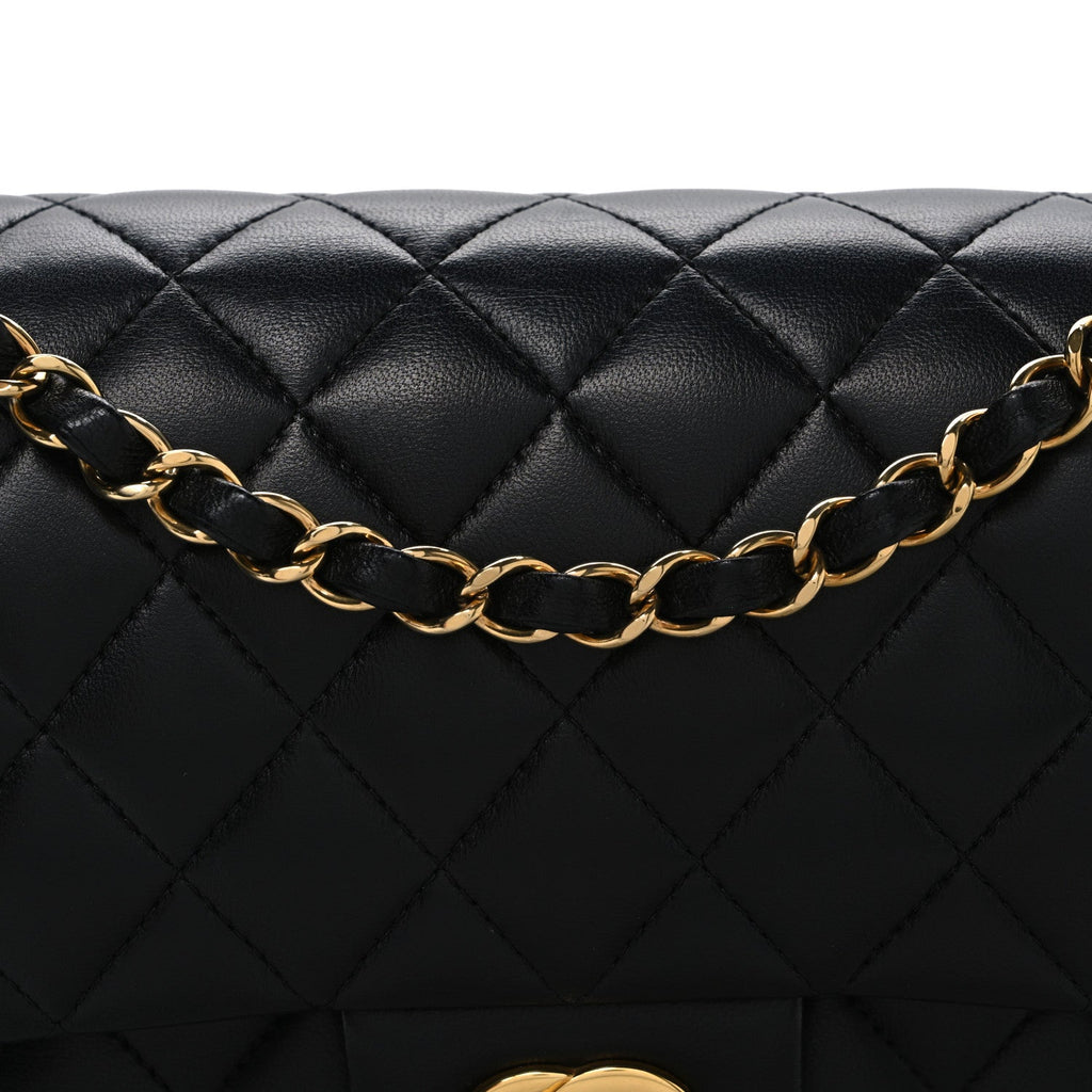 Lambskin Quilted Medium Double Flap Black At My store
