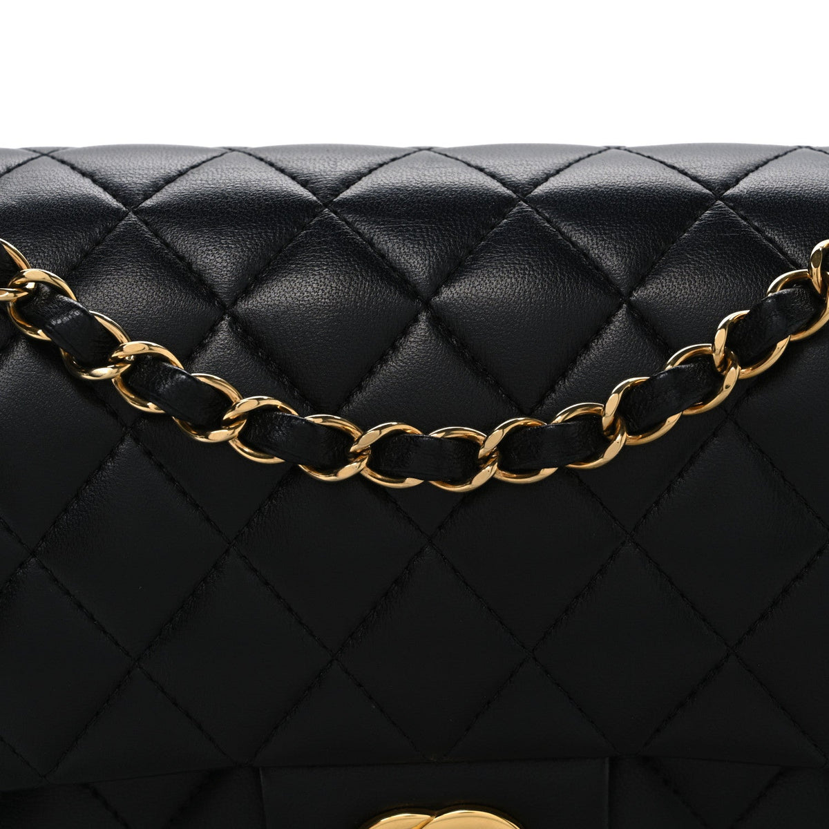 Lambskin Quilted Medium Double Flap Black At My store