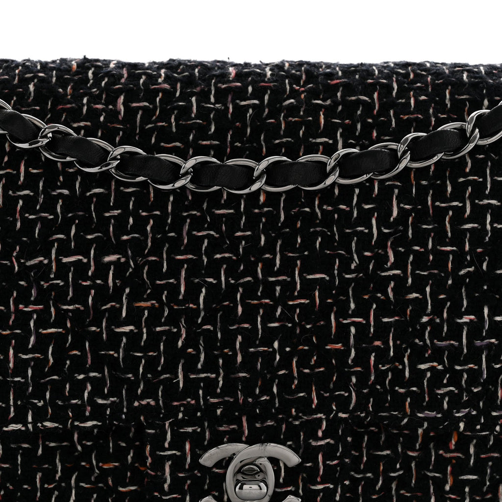 Tweed Quilted Medium Double Flap Black At My store