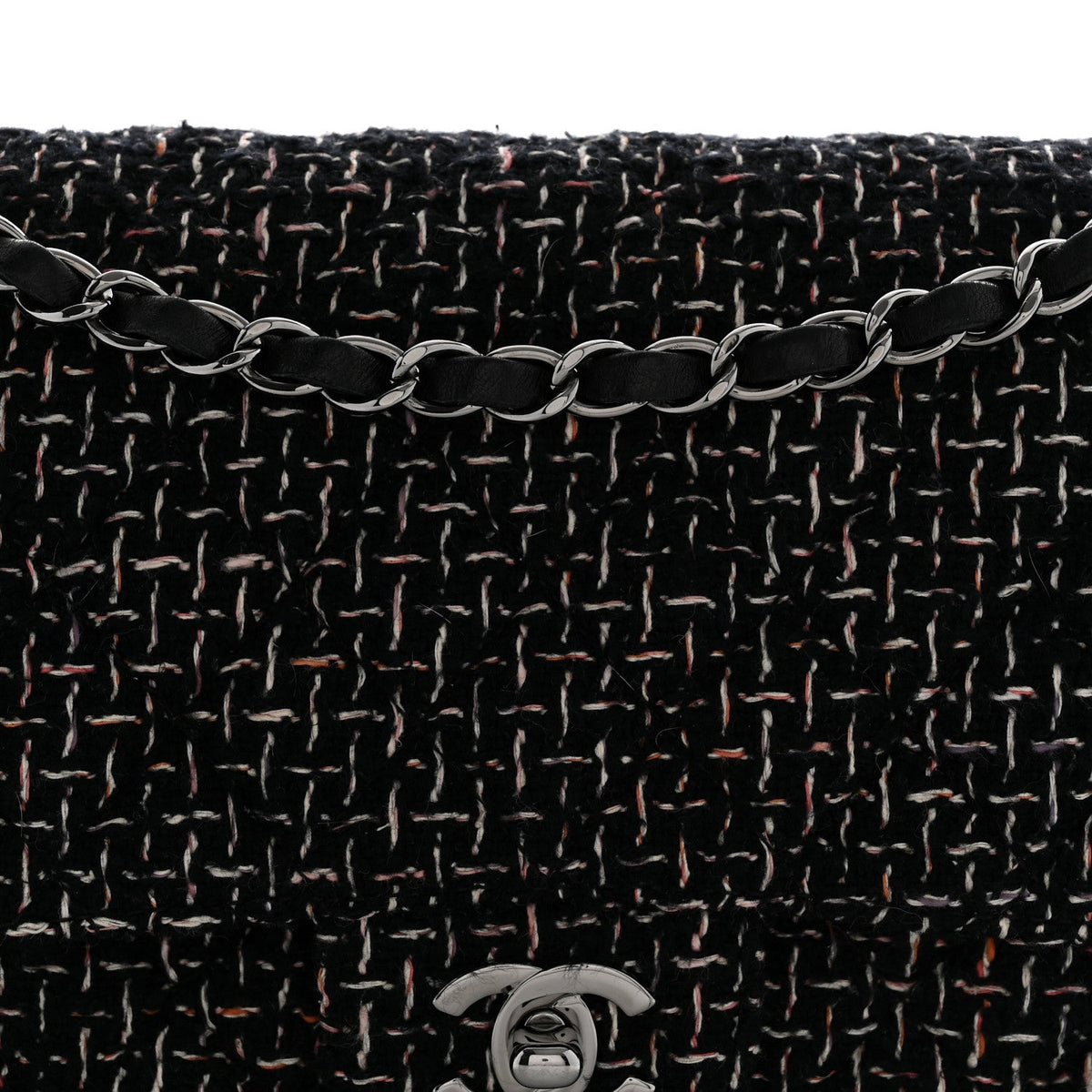 Tweed Quilted Medium Double Flap Black At My store