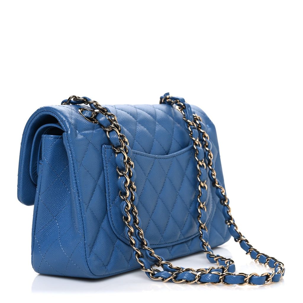 Caviar Quilted Medium Double Flap Blue At My store