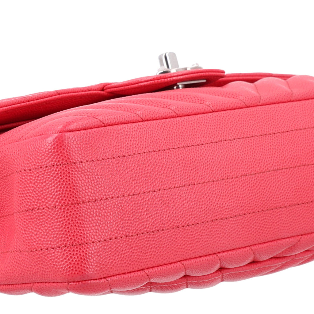 Caviar Chevron Quilted Small Double Flap Dark Pink At My store