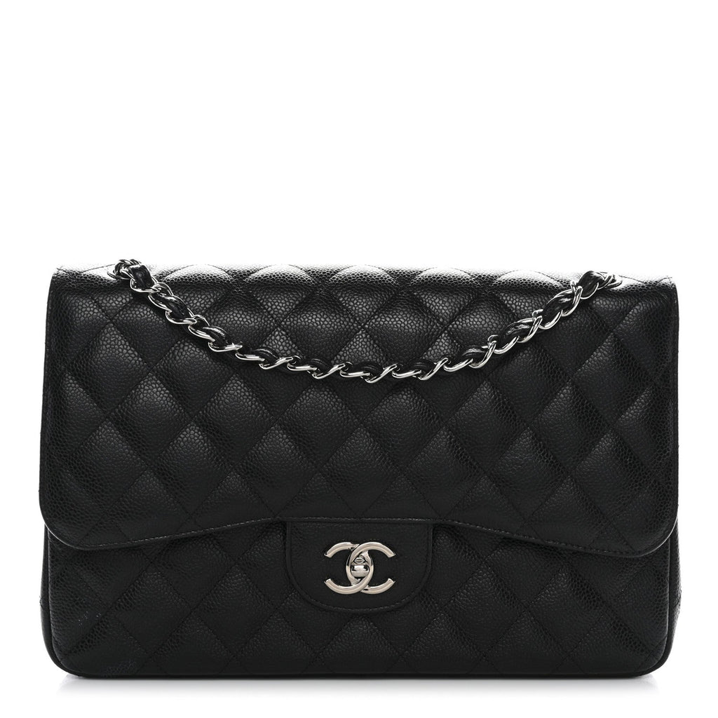 Caviar Quilted Jumbo Double Flap Black At My store