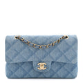 Printed Denim Quilted Small Double Flap Light Blue At My store