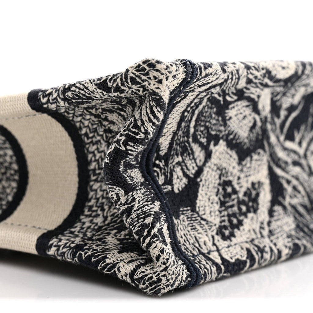 Canvas Embroidered Toile De Jouy Reverse Mini Book Tote With Strap Blue Multicolor AT My store