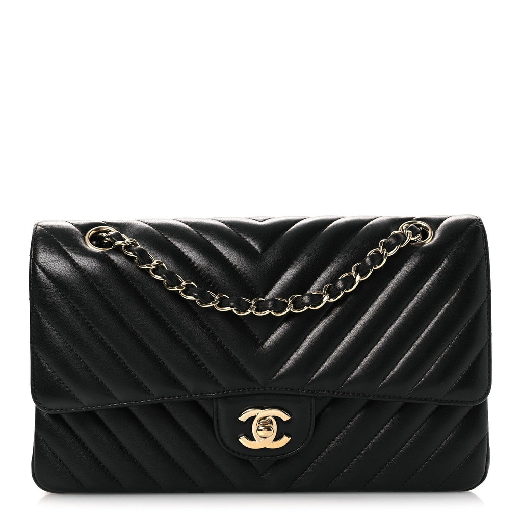 Lambskin Chevron Quilted Medium Double Flap Black At My store