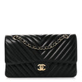 Lambskin Chevron Quilted Medium Double Flap Black At My store