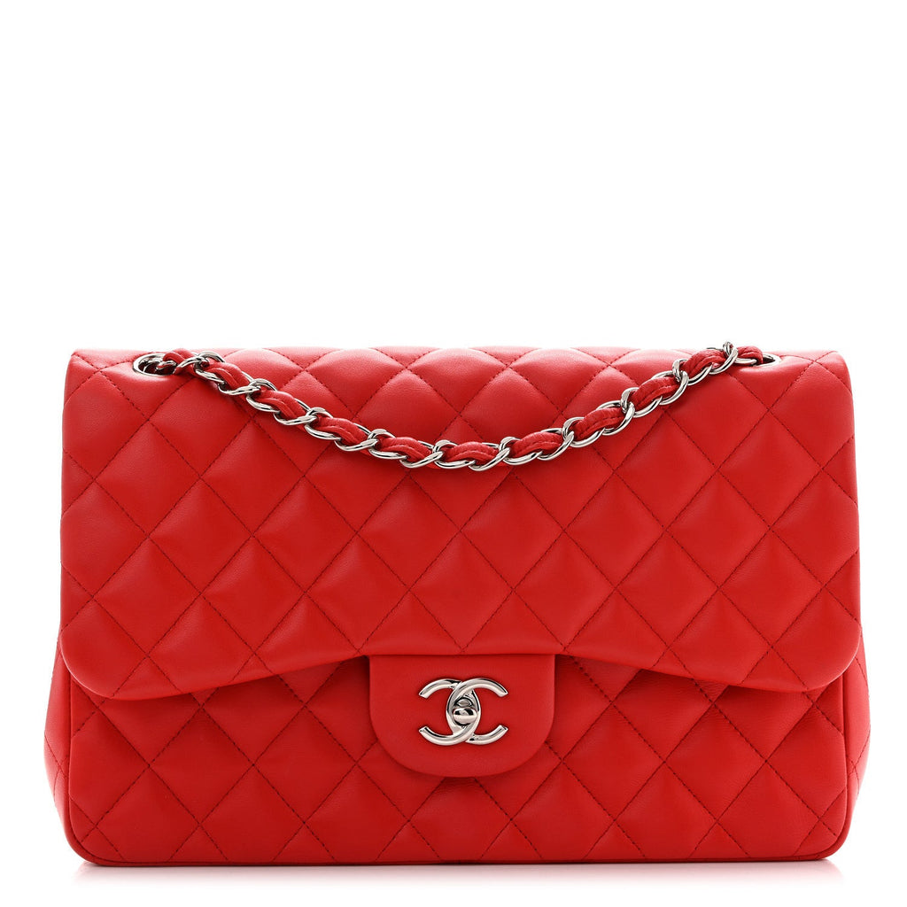 Lambskin Quilted Jumbo Double Flap Red At My store