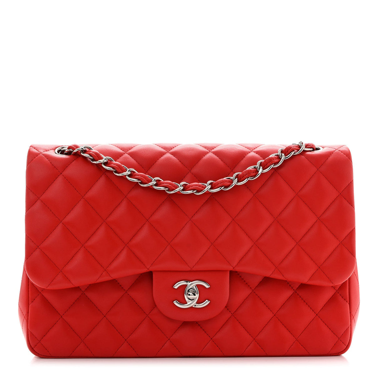 Lambskin Quilted Jumbo Double Flap Red At My store