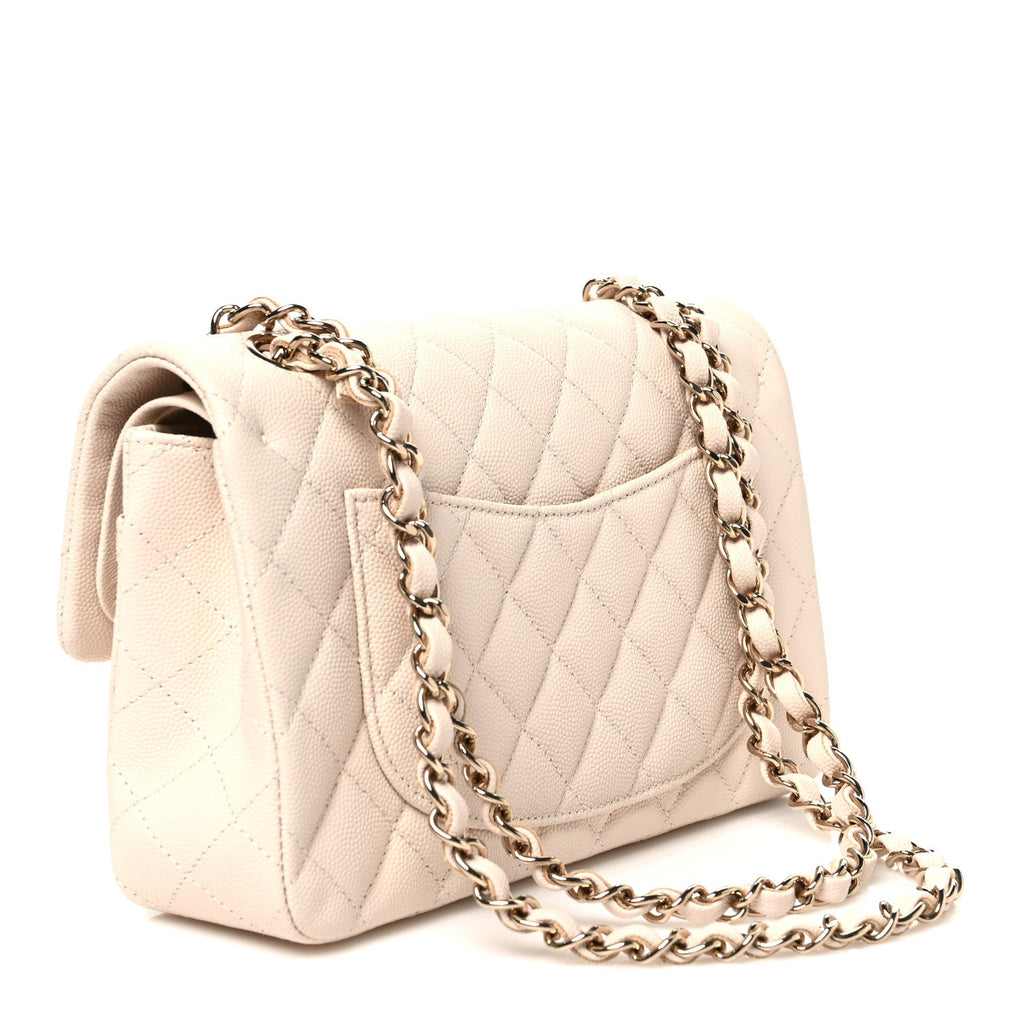Caviar Quilted Small Double Flap Light Beige At My store