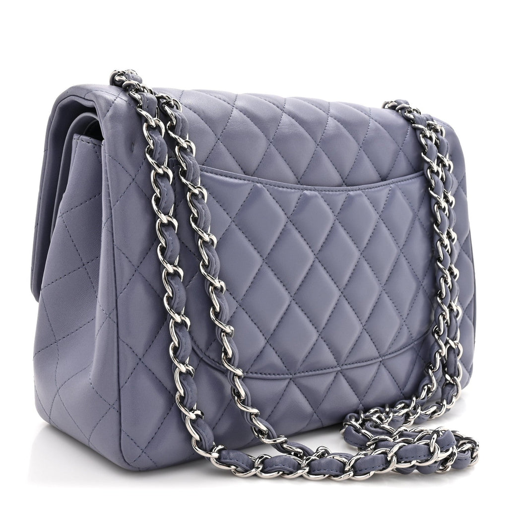 Lambskin Quilted Jumbo Double Flap Light Purple At My store