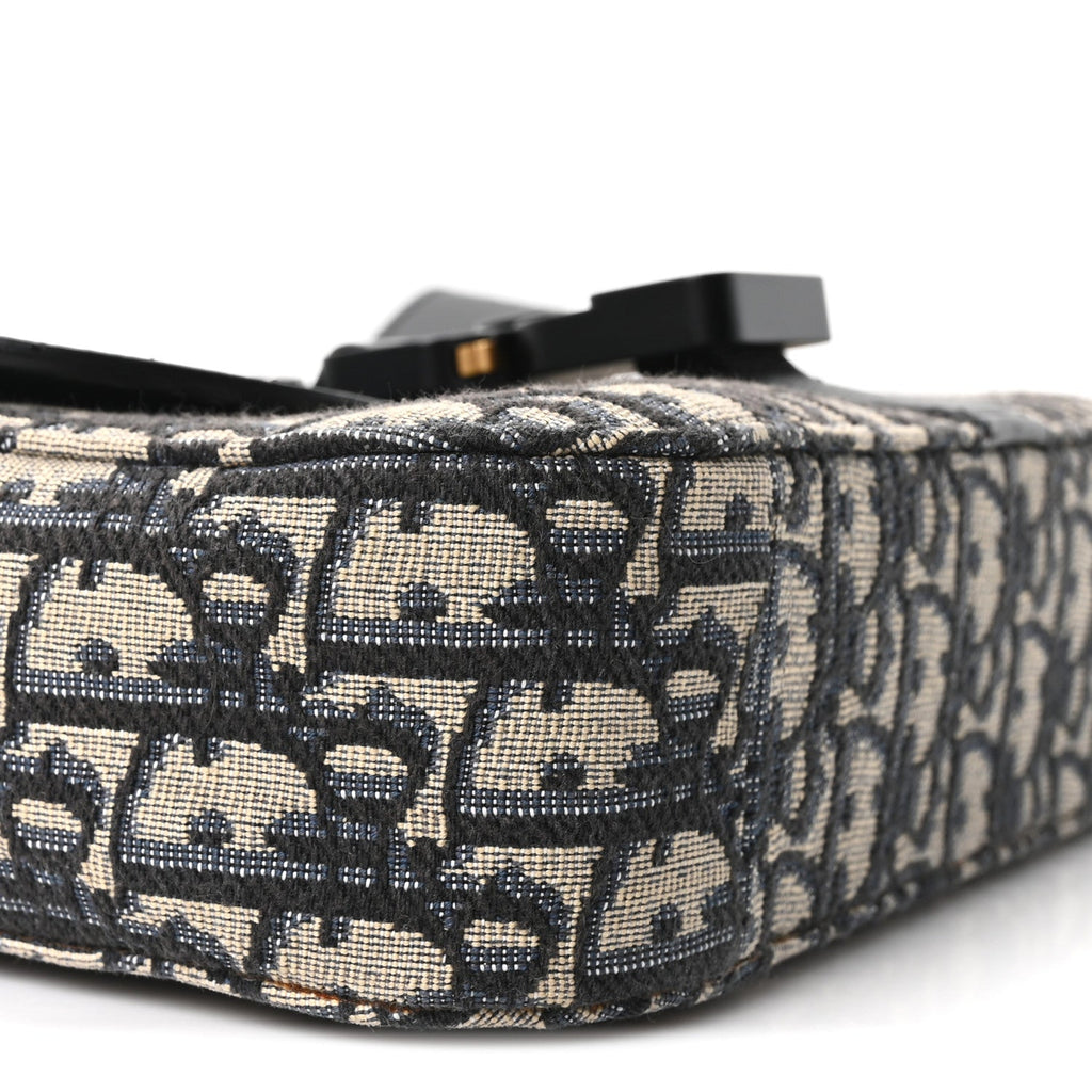 Oblique Jacquard Grained Calfskin Small Saddle Messenger Bag Beige Black AT My store
