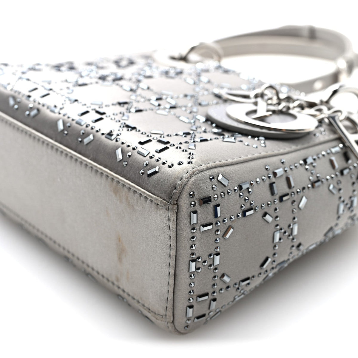 Satin Crystal Cannage Mini Lady Dior Gray AT My store
