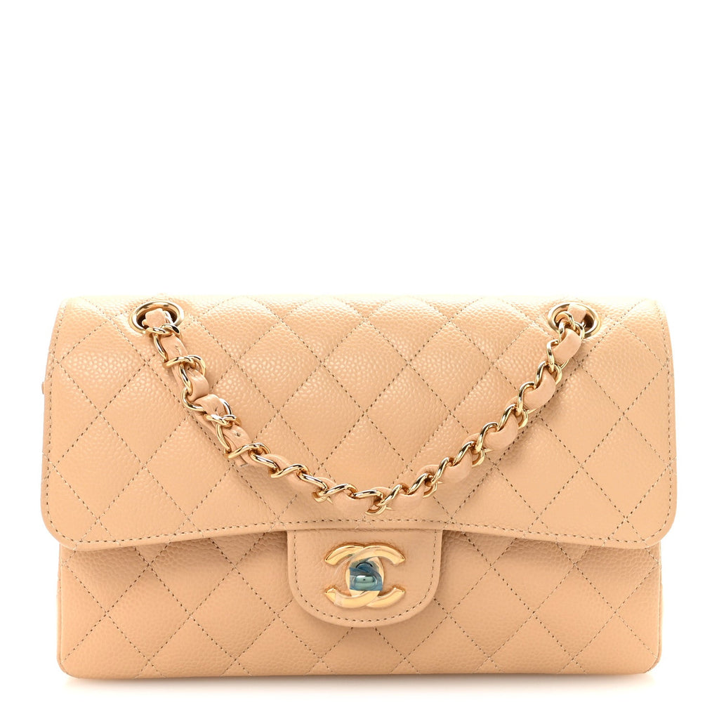 Caviar Quilted Small Double Flap Beige At My store