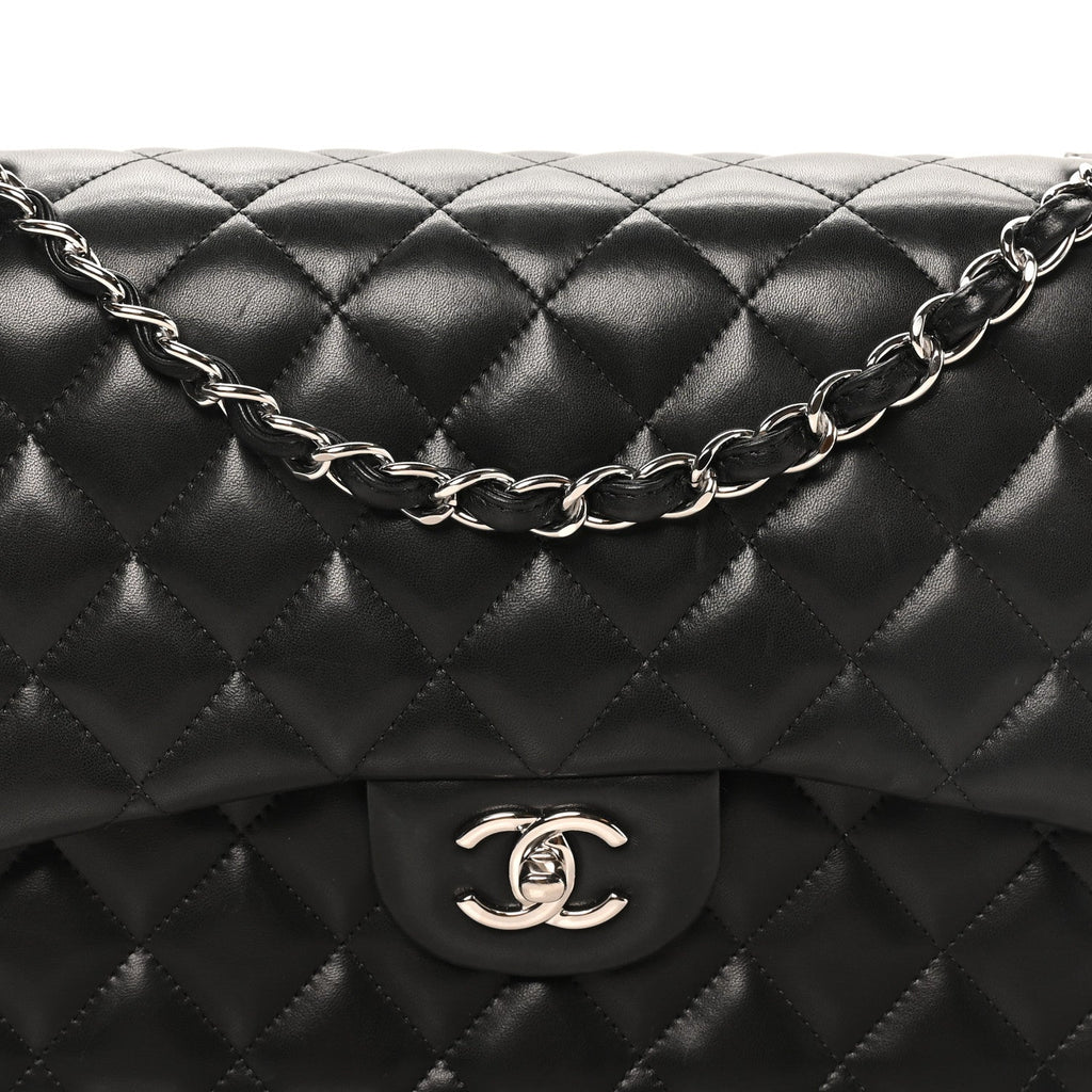 Lambskin Quilted Jumbo Double Flap Black At My store