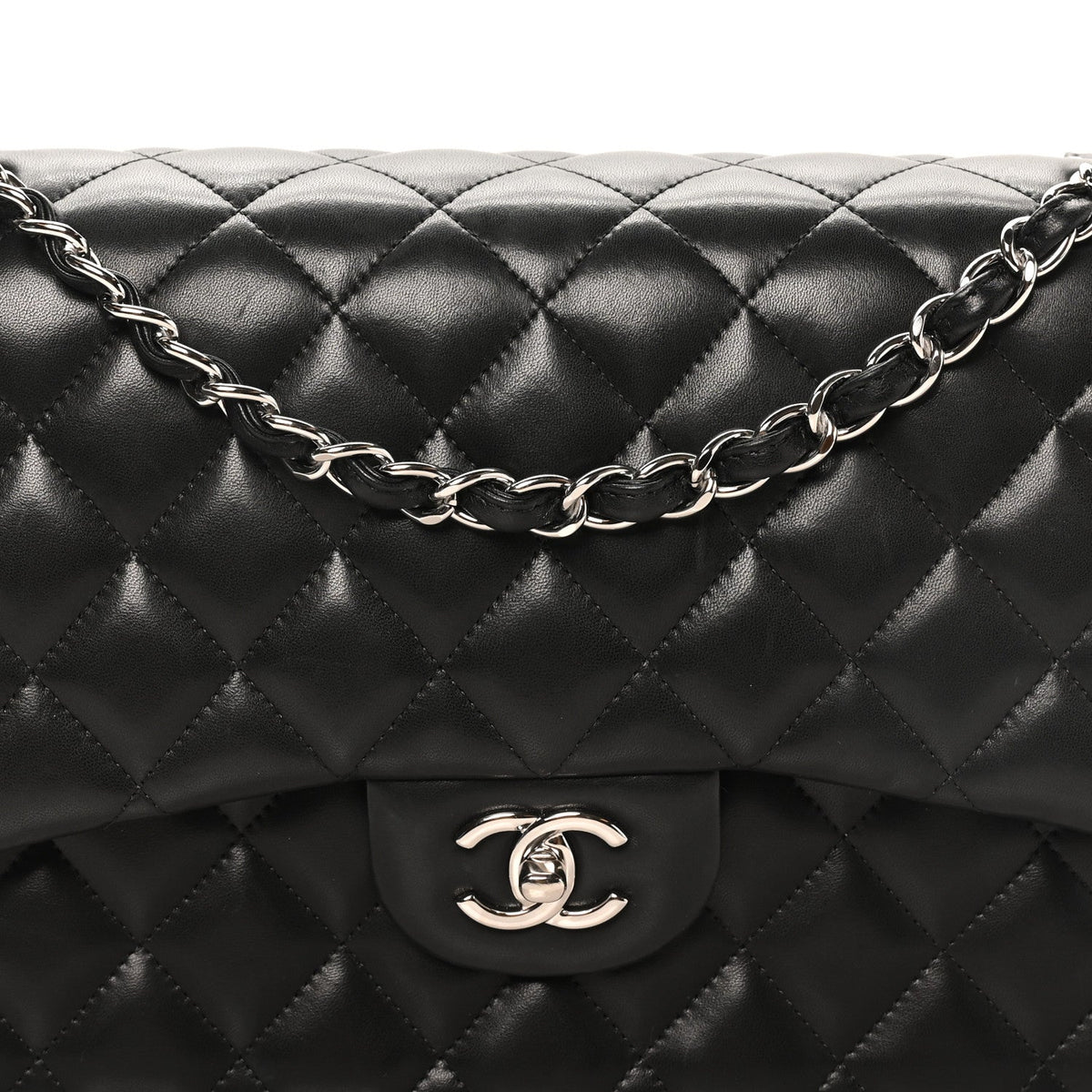 Lambskin Quilted Jumbo Double Flap Black At My store