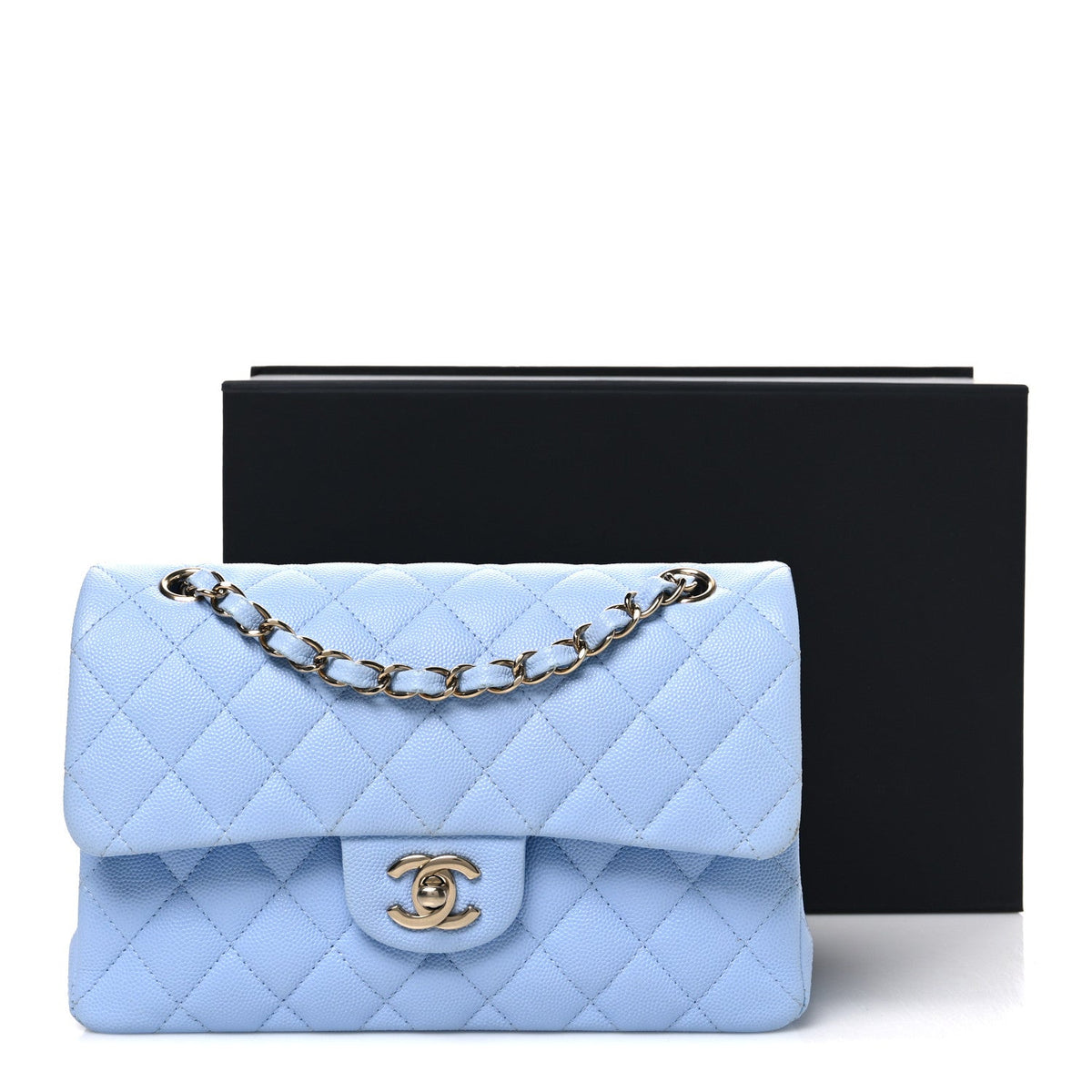 Caviar Quilted Small Double Flap Light Blue At My store