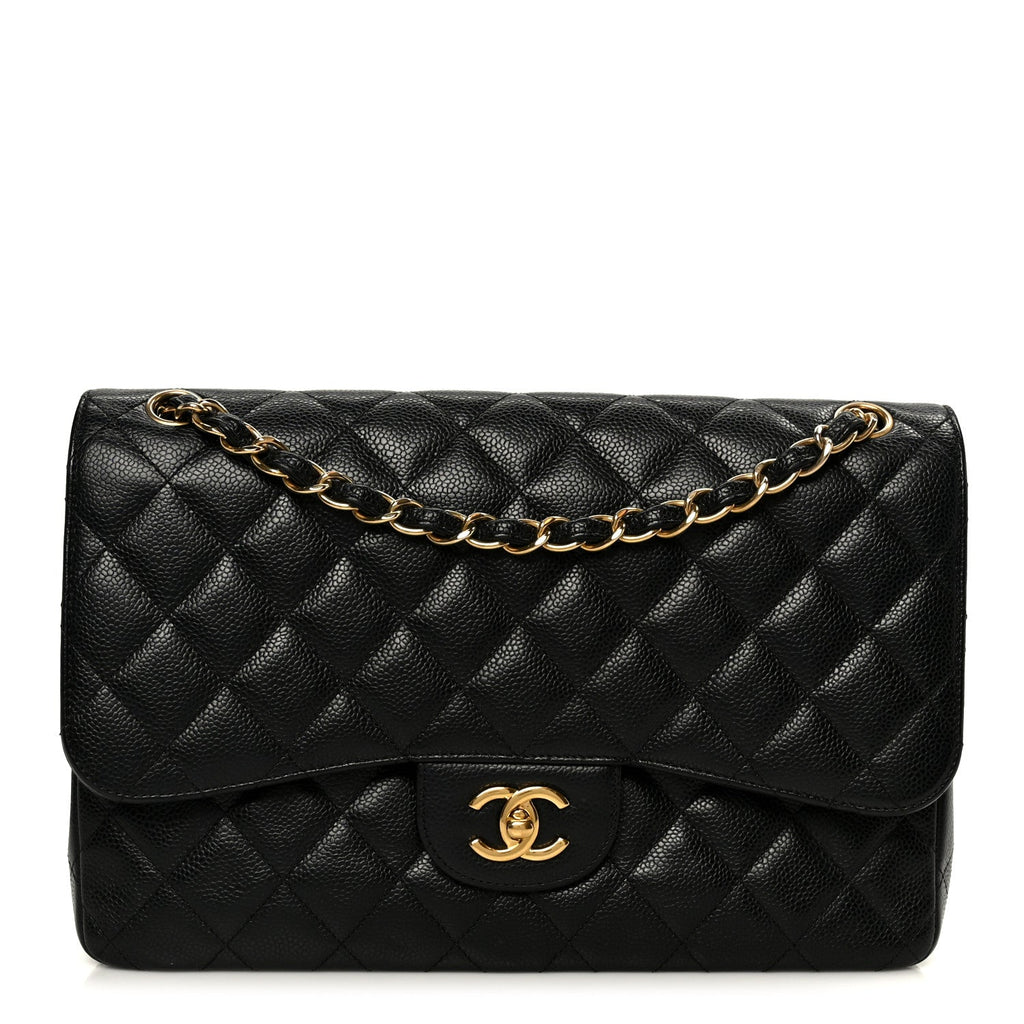 Caviar Quilted Jumbo Double Flap Black At My store