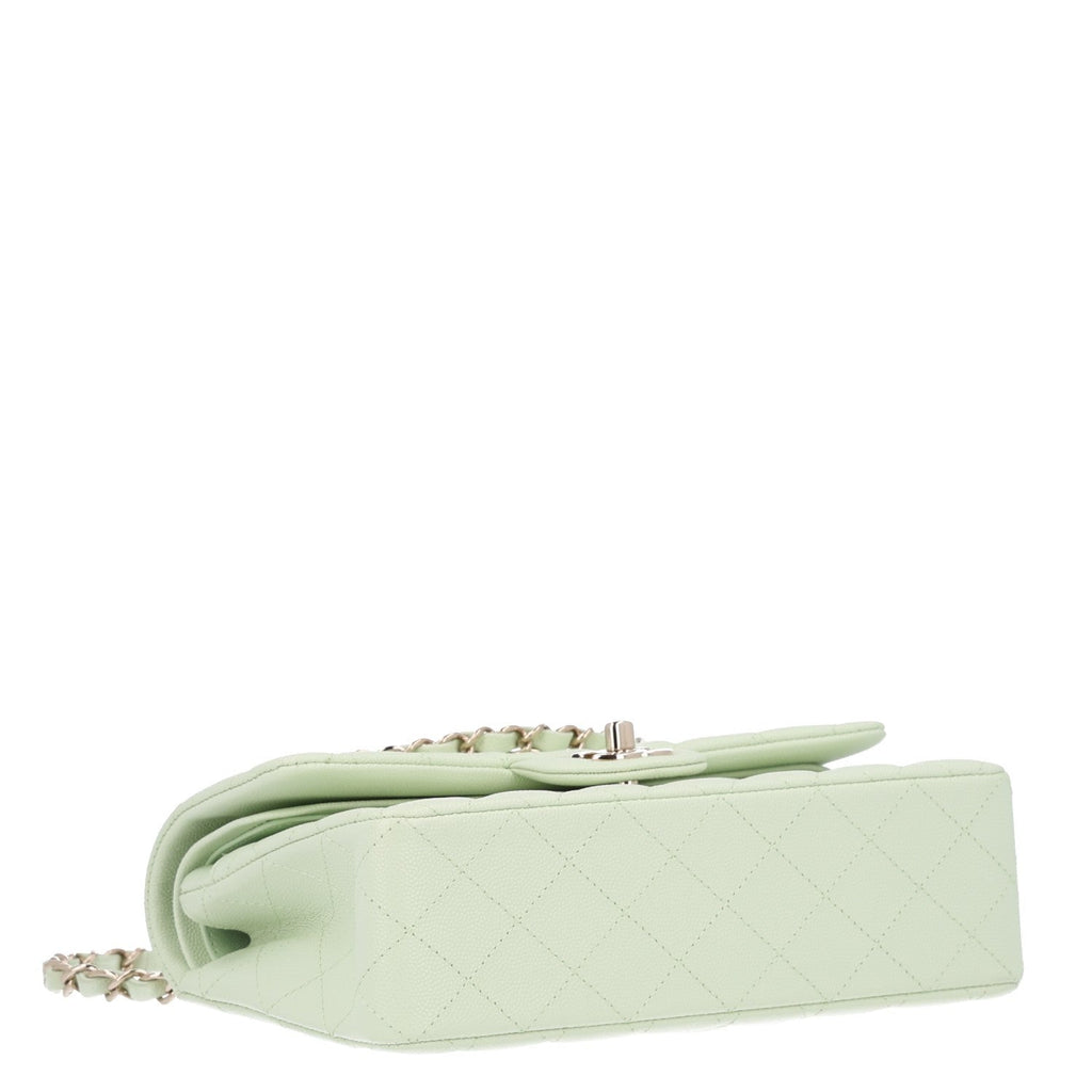 Caviar Quilted Small Double Flap Light Green At My store