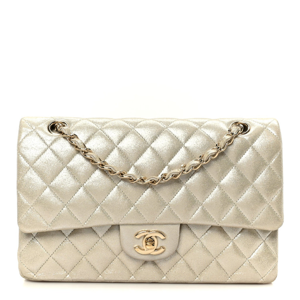 Metallic Canvas Quilted Medium Double Flap Light Gold At My store