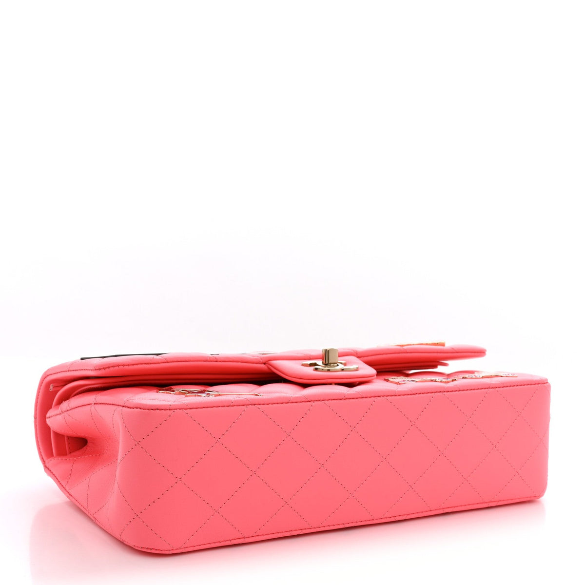 Lambskin Quilted Medium Hollywood Charms Double Flap Coral Pink At My store