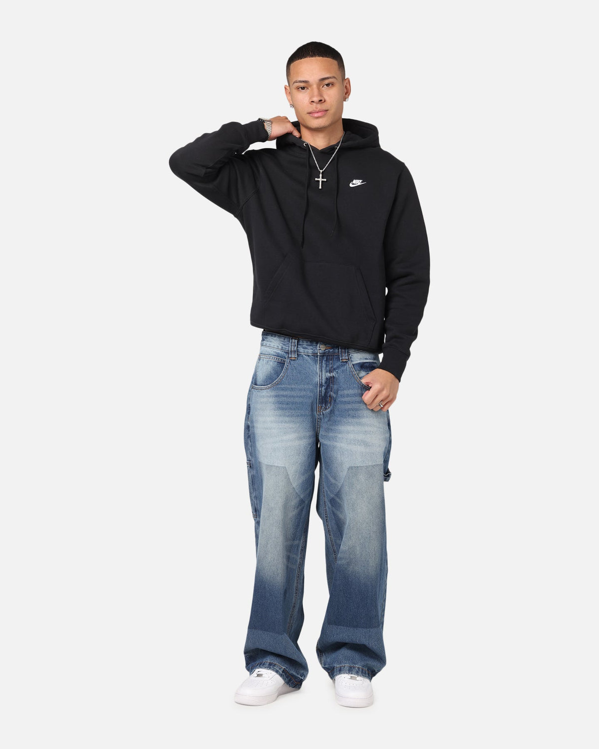 Top Seller Nike Club Pullover Fleece Hoodie Black/Black/White